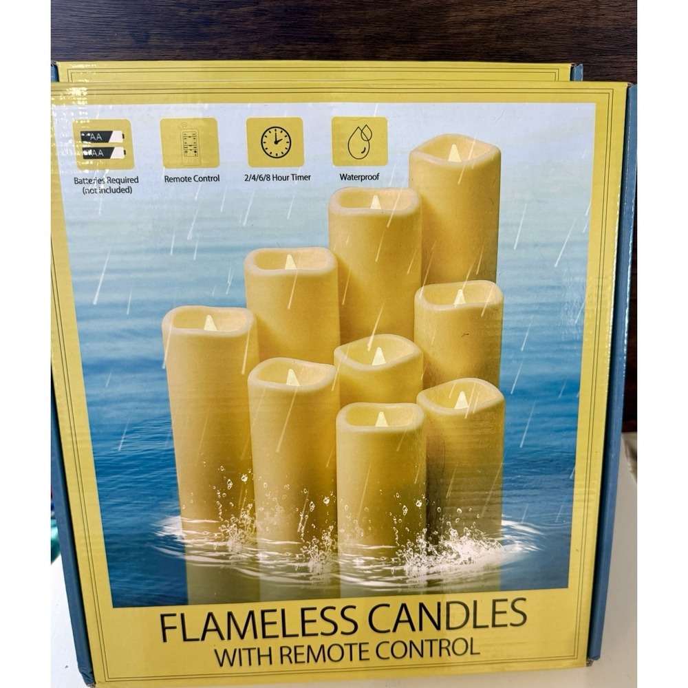 Flameless Pillar Candles with Remote, 9 Pack Waterproof Batteries‎